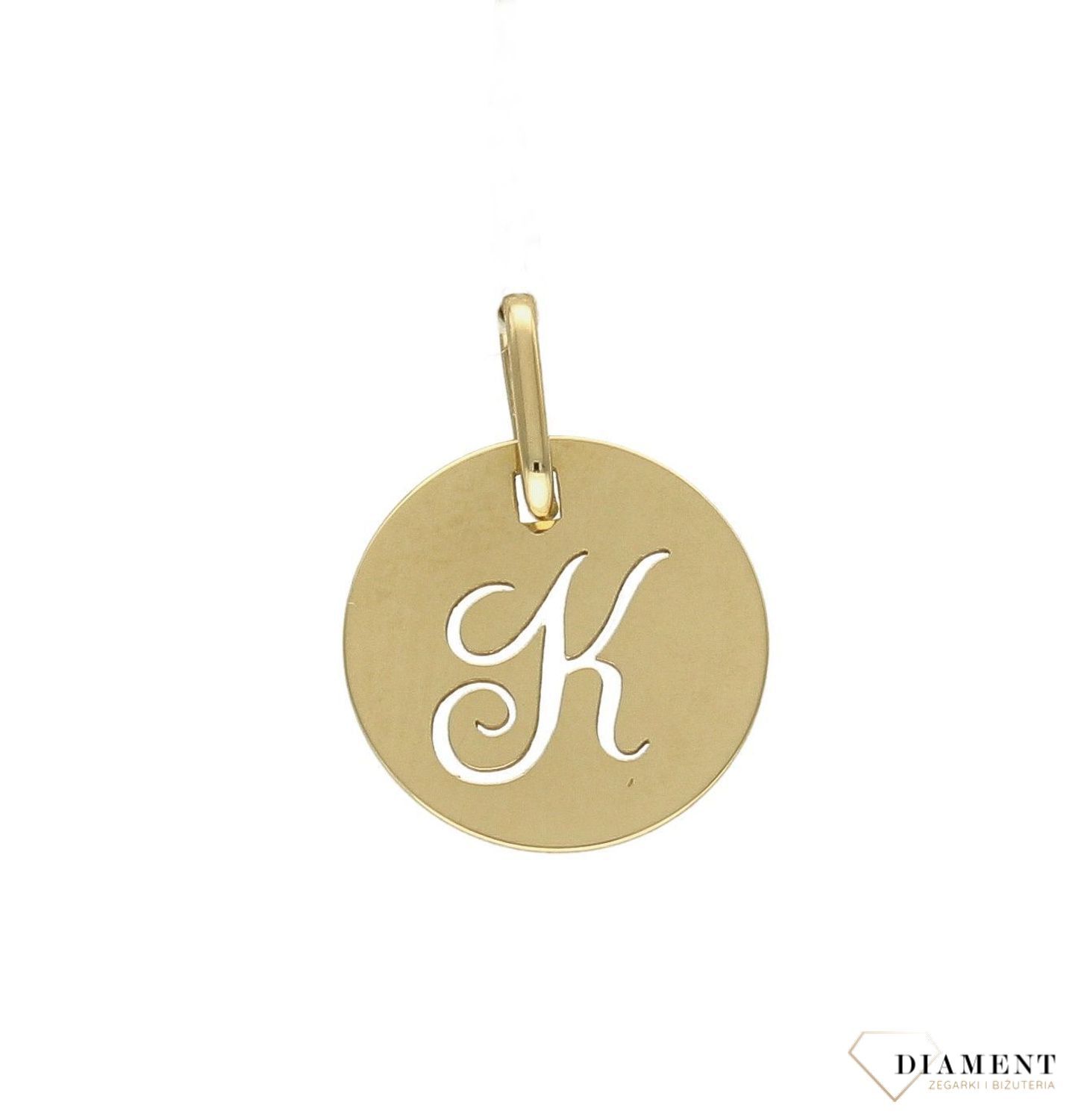 Złota zawieszka 585 z literką K ZA 2128K. modna złota zawieszka wykonana z najwyższej próby złota 585. Zawieszka w kształcie litery K. Zawieszka Siwiec, Rozenek Idealny pomysł na prezent.  Literka K. Zawieszka K..jpg